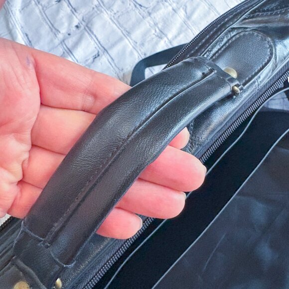 Genuine Leather Patchwork Laptop Bag Travel Office Briefcase Black - Picture 11 of 15